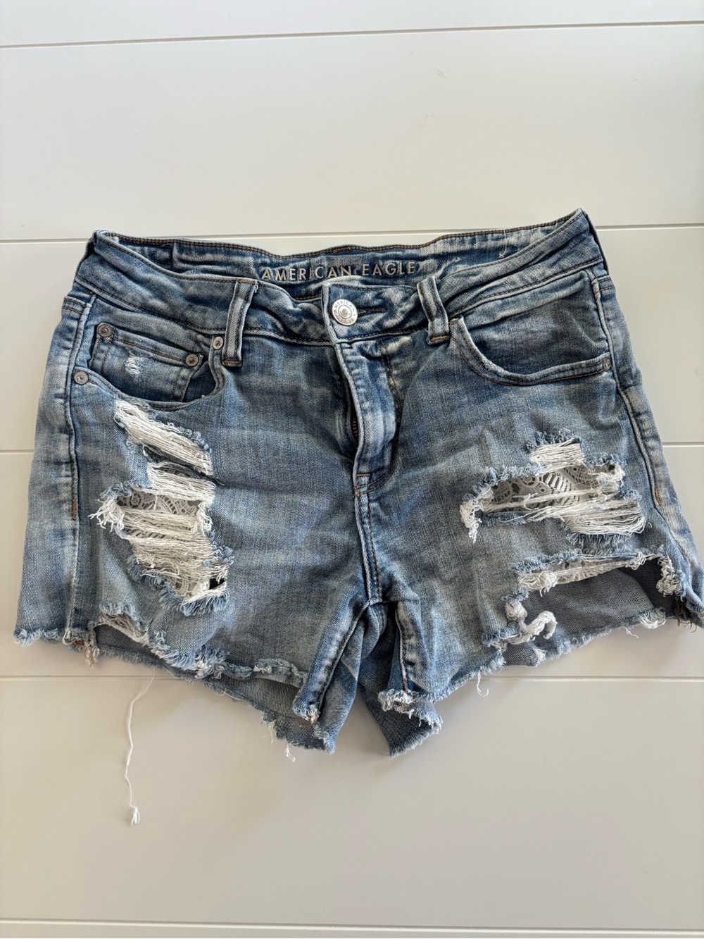 American Eagle Outfitters Distressed Light Blue Denim Shorts